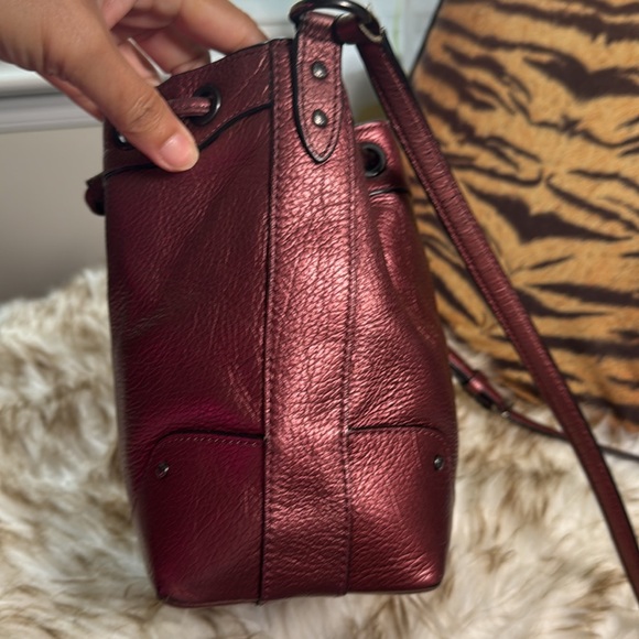 Coach baby Mickie Metallic Burgundy Drawstrings Bucket Bag - Picture 5 of 12